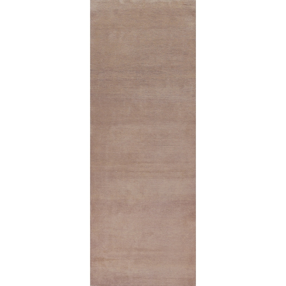 Hand Knotted Oriental 100% Wool Carpet Modern Solid Beige & Ivories Gabbeh Runner Rug - 10' 6'' X 3' 0''