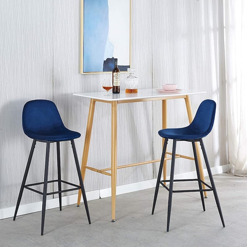 2 Pack Velvet Bar Stools, Counter Height Metal Legs Footrests