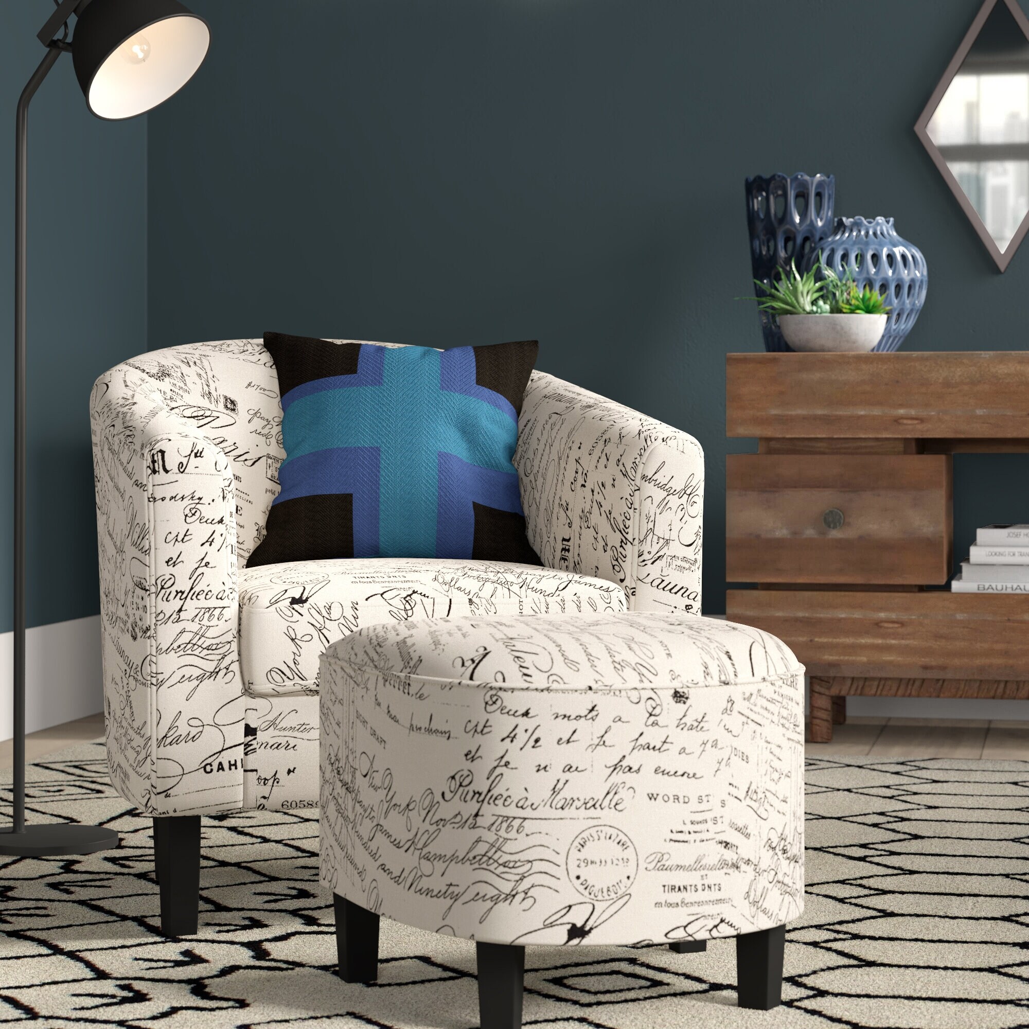 Shop Belleze Accent Tub Chair Curved Backrest French Print Script