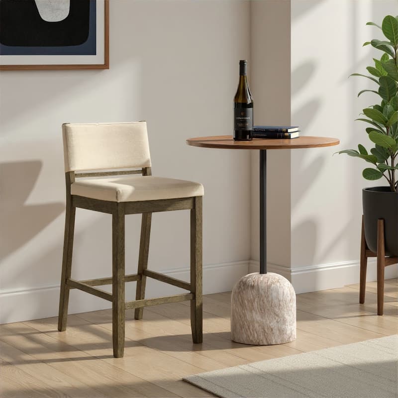 Yanely Mdoern Bar Stool, Upholstered Counter Height Stool with Solid Wood Legs - Single - Putty Brown - Bar Height