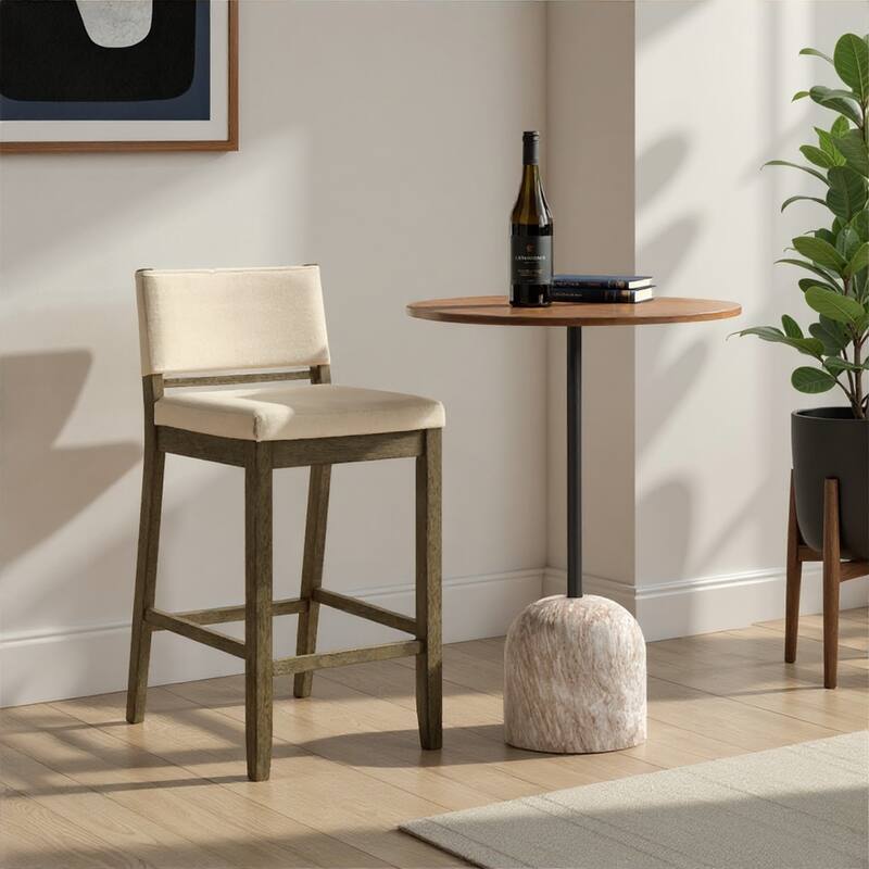Yanely Mdoern Bar Stool, Upholstered Counter Height Stool with Solid Wood Legs