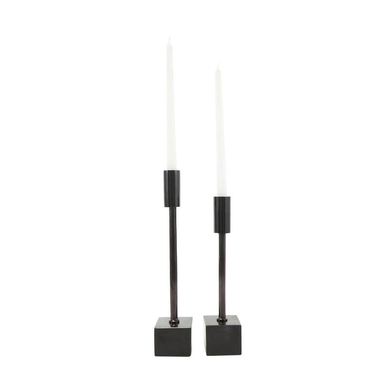 Silver or Black Aluminum Slim Candle Holder with Black Block Bases (Set of 2)