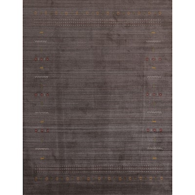 Hand Knotted Oriental 100% Wool Carpet Tribal Tribal Greys & Charcoal Gabbeh Area Rug - 9' 9'' X 8' 0''