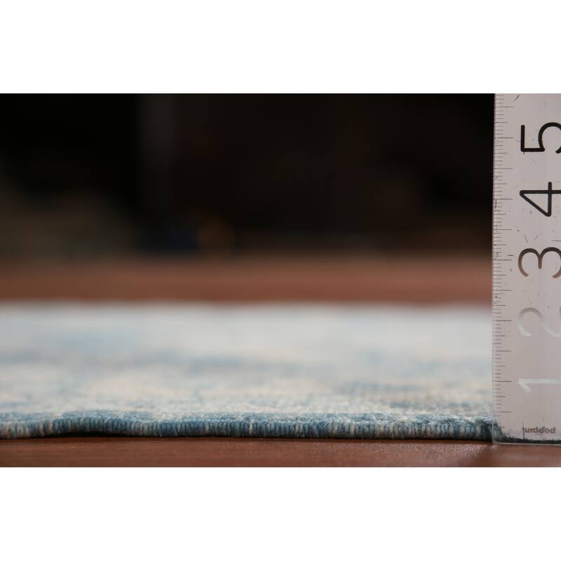 Hand Knotted Oriental 100% Wool Carpet Transitional Geometric Navy Blue & Blues Oushak Runner Rug - 18' 8'' X 3' 2''