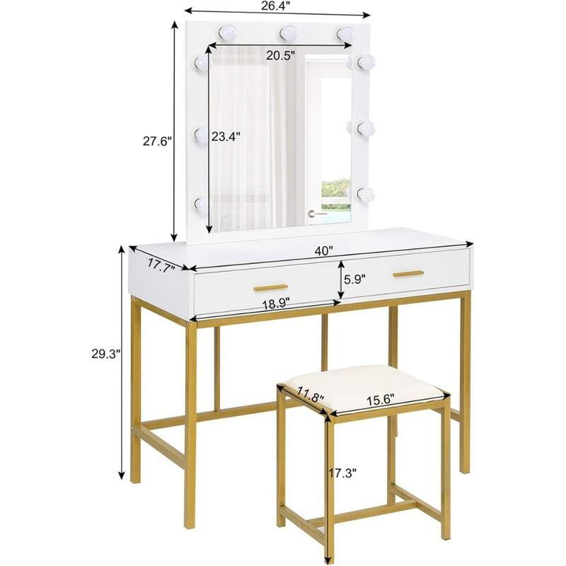 Makeup Vanity Table Set with Lighted Mirror Modern Dresser