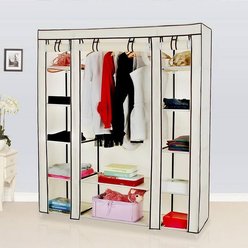 Portable Clothes Closet Non-Woven Fabric Wardrobe Storage Organizer Beige