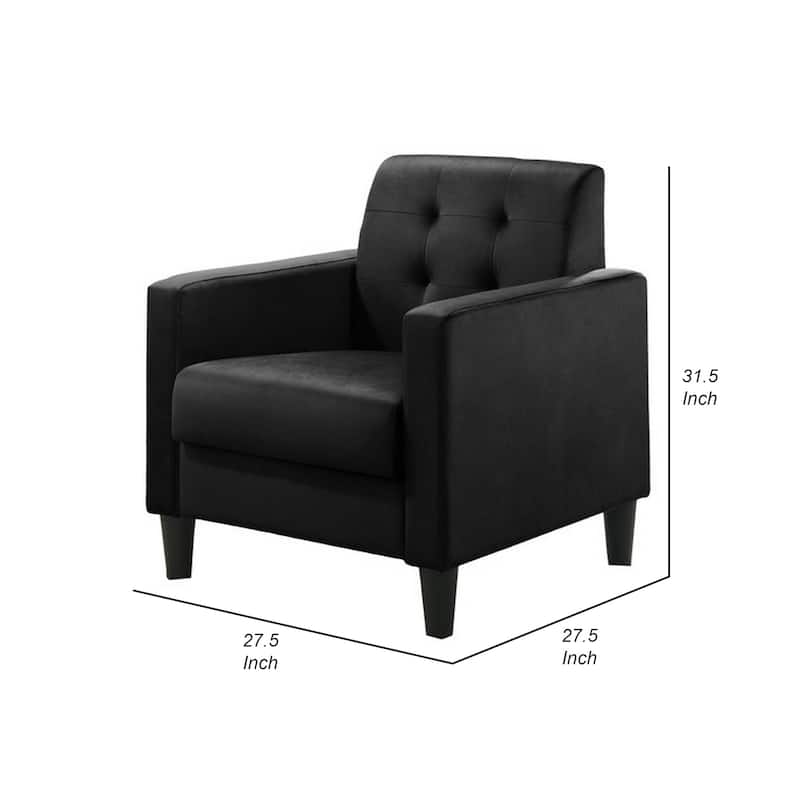 Oz 28 Inch Modern Accent Armchair with Foam Cushion, Tufted Black Velvet