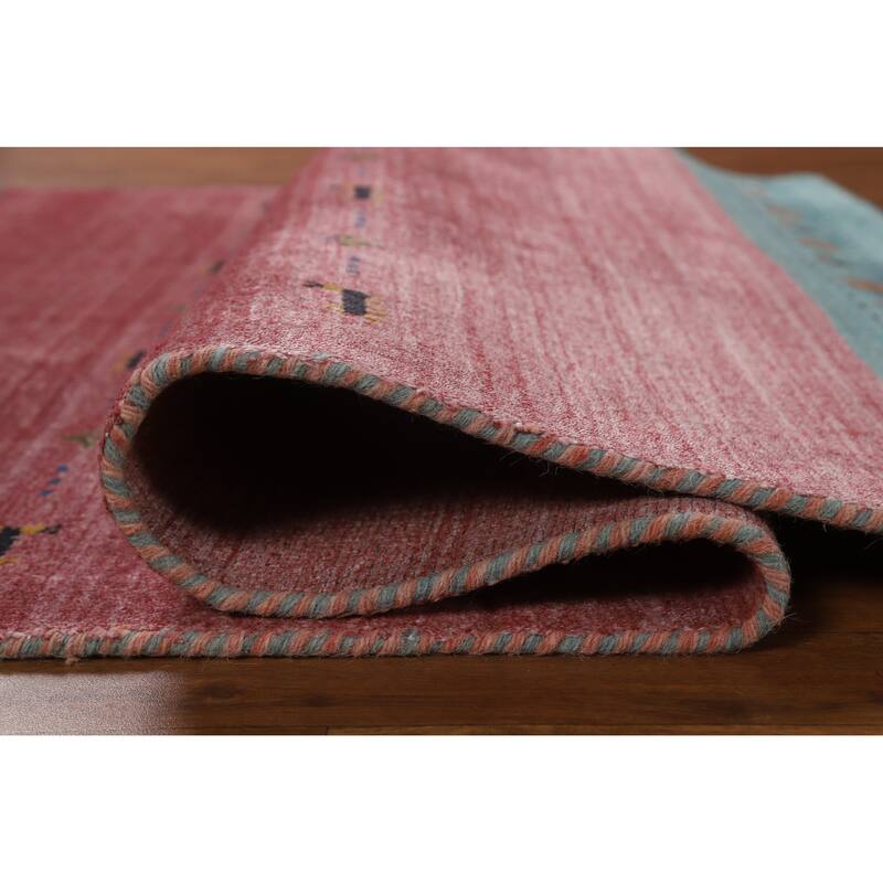 Hand Knotted Oriental 100% Wool Carpet Tribal Animal Pictorial Pink Gabbeh Area Rug - 5' 10'' X 3' 11''