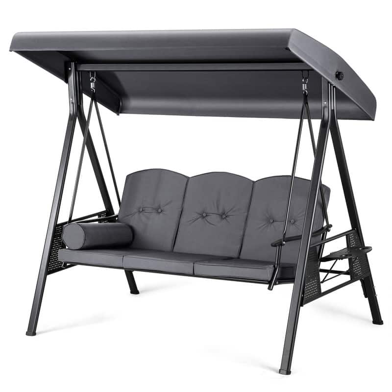 3-Person Metal Patio Swing with Canopy and Cushions