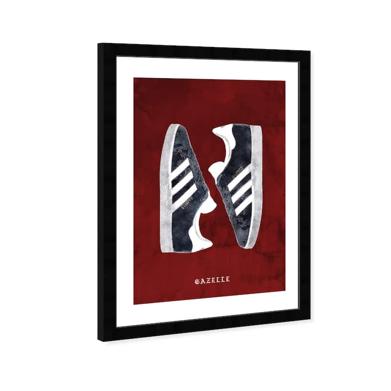 Wynwood Studio 'Stripped Sneakers' Fashion and Glam Wall Art Framed Print Shoes - Red, Black