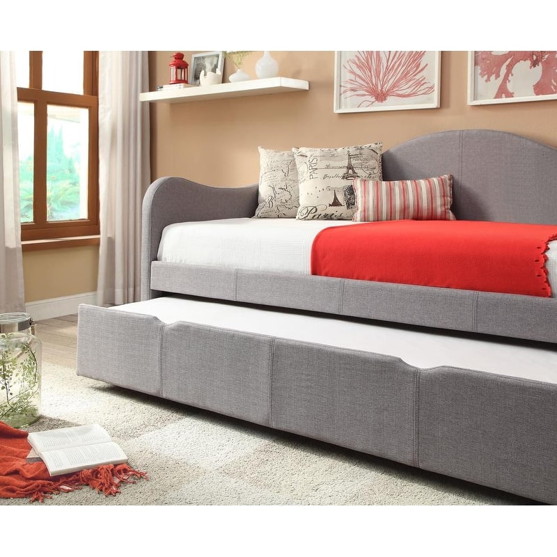 Linon Seraphina Grey Upholstered Daybed with Trundle