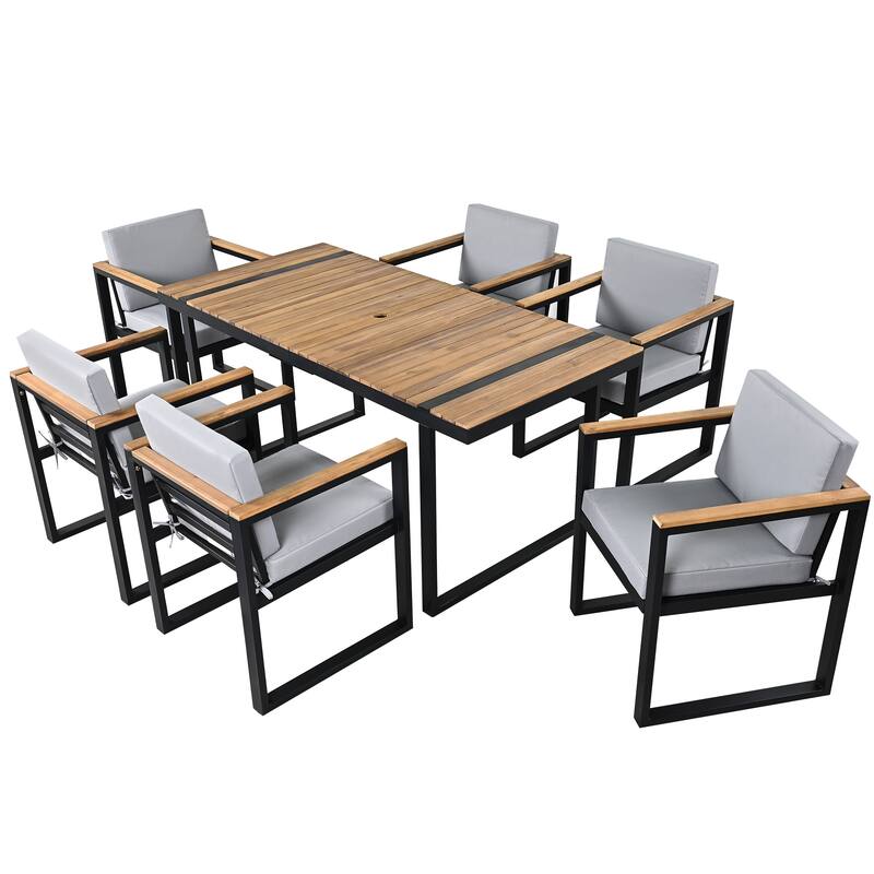 Modern 7 Pieces Outdoor Dining Set with Removable Cushions, Patio Dining Table and Chair Set for Patio, Backyard 7 Pack