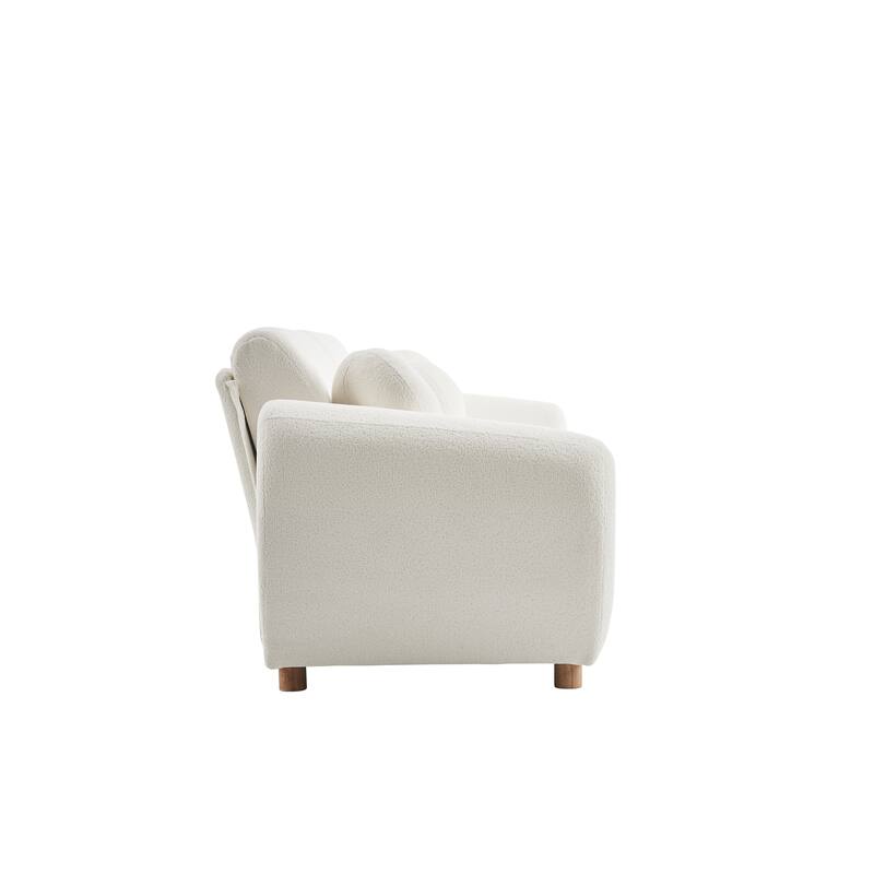 2-seater Loveseat Couch with 5 Toss Pillows and Solid Wood Legs, Chenille Upholstered Sectional Sofa, Easy Assembly,White