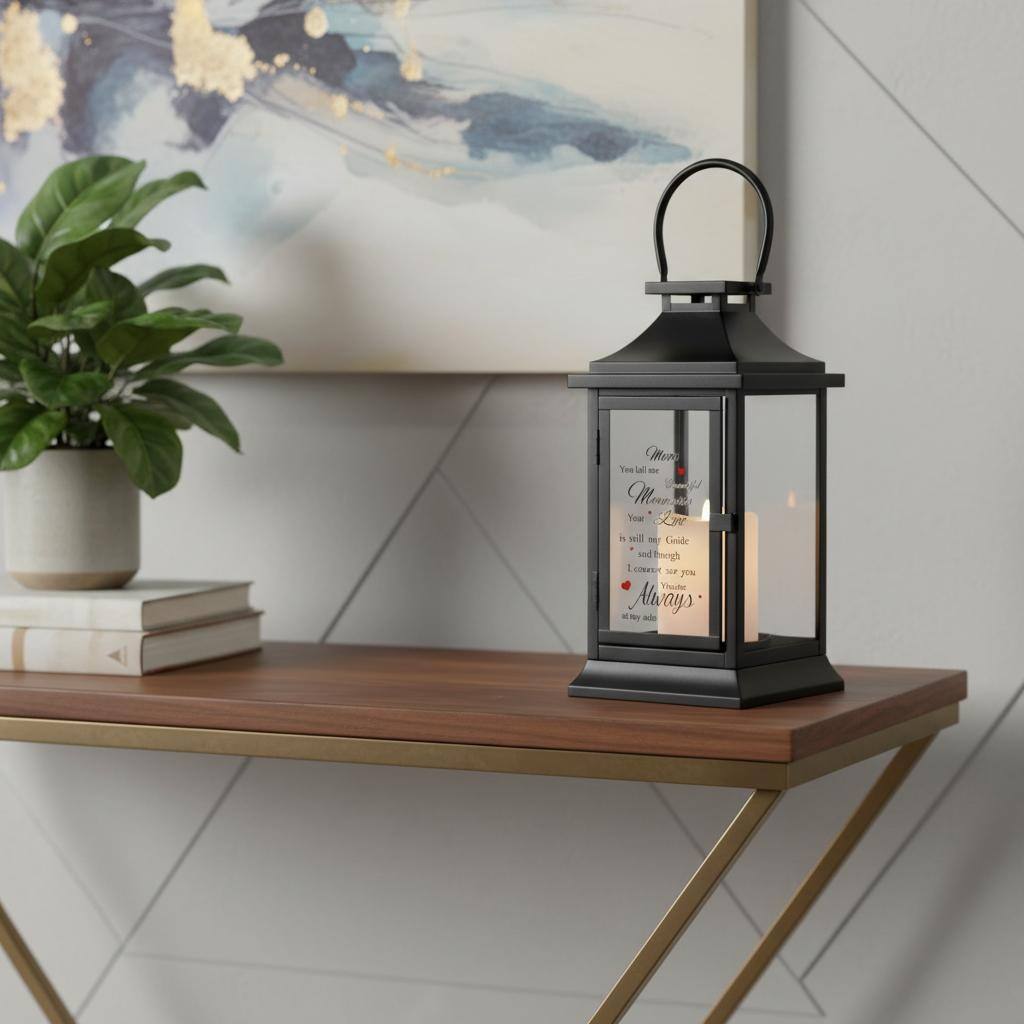 15" Black And Clear Glass And Metal Memorial Remembrance Lantern Candle Holder