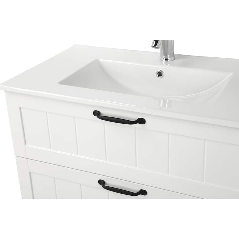 GDFStudio - 31.5" Modern Style Bathroom Cabinet, Double Drawer with Decor Line, Wall-Mounted Vanity