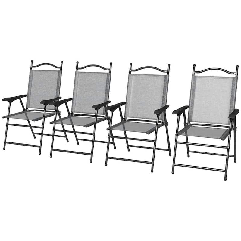 4-Piece Folding Camping Chair Set, Mesh Seats, Armrests for Lawn Patio - Grey