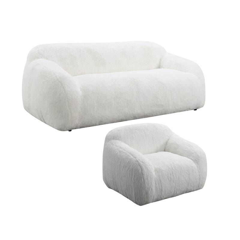 Roundhill Furniture Adell Polar Bear 2-Piece Living Room Set, Sofa and Swivel Chair