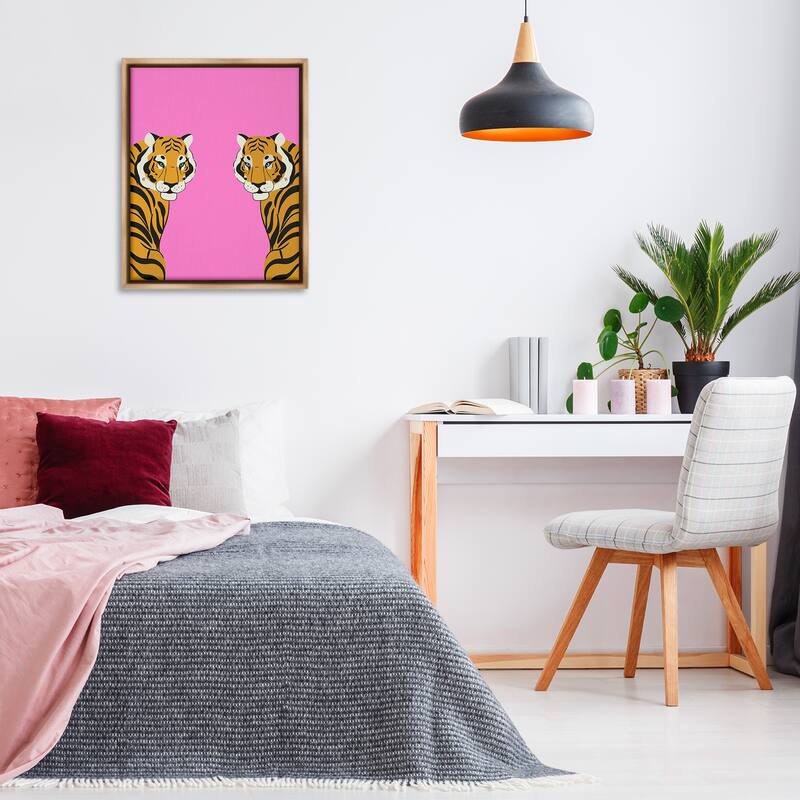 Stupell Bold Mirrored Tigers on Pink Framed Floater Canvas Wall Art Design By House of Lulu