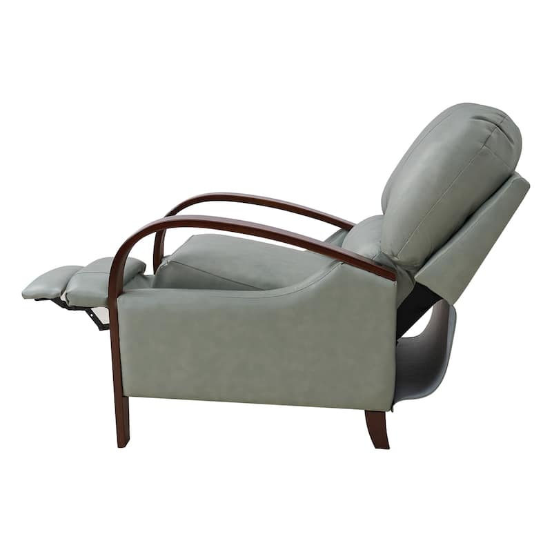 Alex Mid-century Modern Genuine Leather Manual Recliner with Wooden Curved Arms