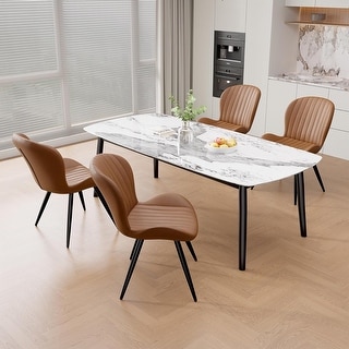 Modern Set of 4 Upholstered Dining Chairs with Metal Legs and ...