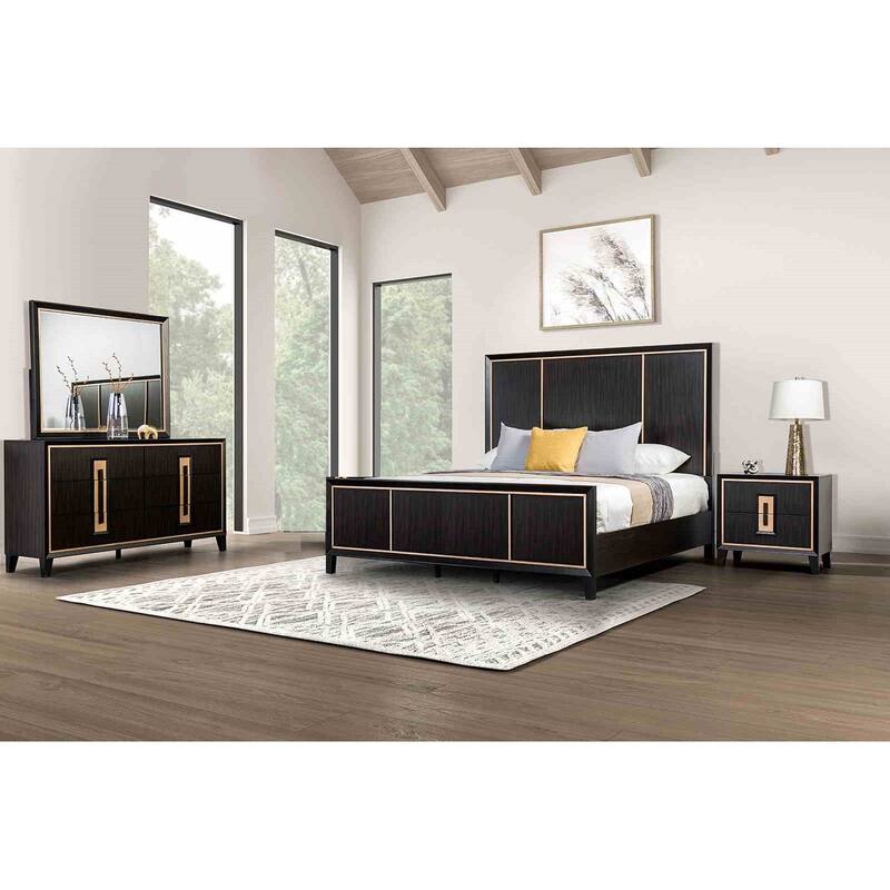 Contemporary Espresso Finish 4-Piece Bedroom Set Panel Bed Dresser Mirror Nightstand