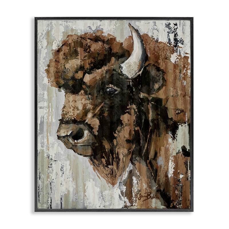 Stupell Abstract Bison Visage Framed Giclee Art Design By Sara Baker - 11 x 14 - Black