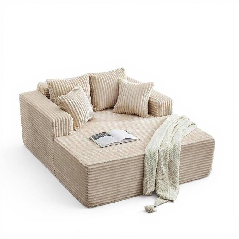 54.3"W Oversized Chaise Lounge Chair Indoor, with 4 Pillows - Camel