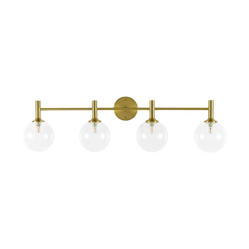 4-Light Brushed Brass Glass Globe Vanity Wall Lamp Bathroom Sconce