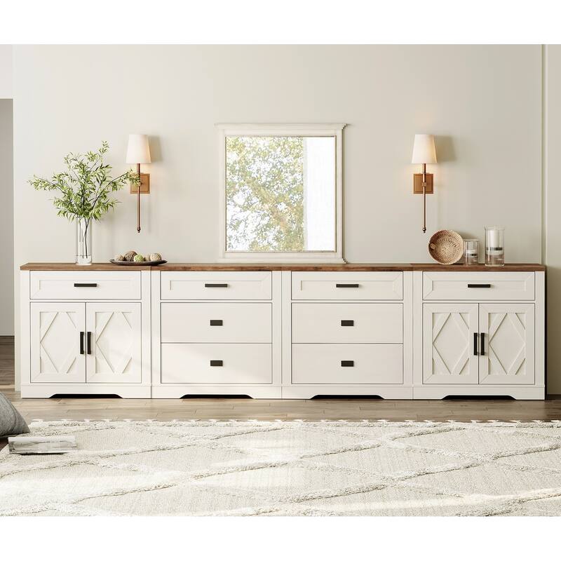 Large TV Stand,3/4-in-1 Farmhouse TV Console Table with Storage Barn Door Cabinet