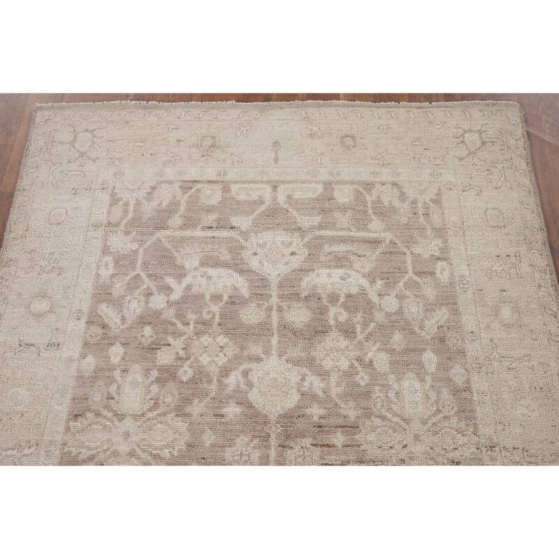 Hand Knotted Oriental 100% Wool Carpet Transitional All-Over Brown Oushak Area Rug - 6' 0'' X 3' 7''