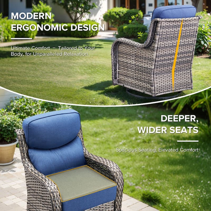 Gymojoy 3-Piece Patio Swivel Glider Chair Set with Side Table, 6-Inch Ultra-Plush Cushions & Water-Resistant Olefin Fabric