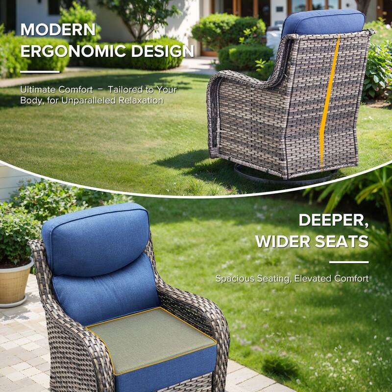 Gymojoy 5-Piece Patio Swivel Glider Chair Ottoman Set with Side Table, 6-Inch Ultra-Plush Cushions