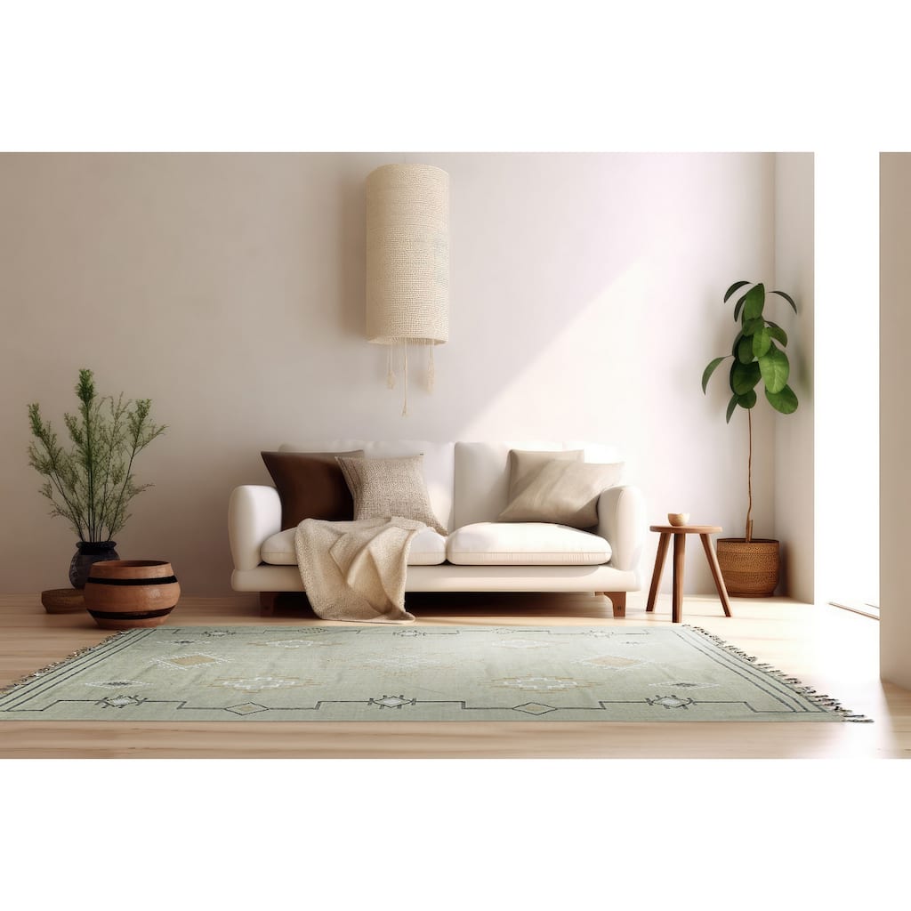 Hand-Knotted Wool Flat Weave Rug, Beige, Elegant and Durable Area Rug for Adding Warmth and Style to Your Living Room
