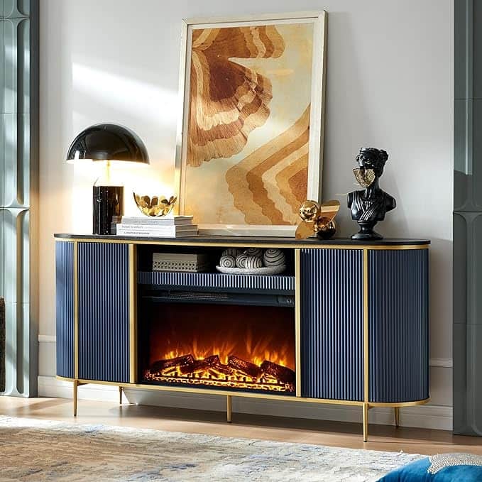 70" Modern Luxury Fireplace TV Stand, Entertainment Center, TV Console - Navy Blue