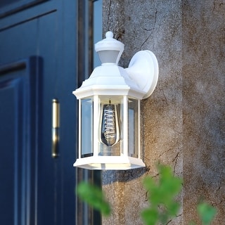 Auburn Aluminum 6.25-in. W 1 Light Motion Sensor Dusk to Dawn Outdoor Wall Lantern Clear Glass