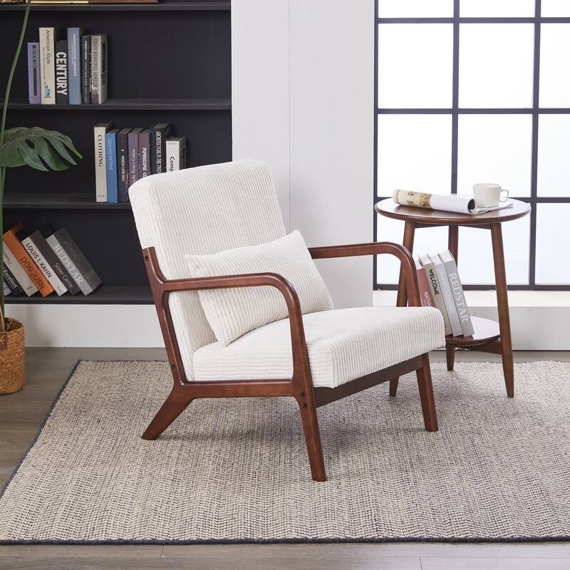 Mid-Century Modern Accent Chair, Arm Chair Living Room Chairs with Pillow - Beige+Walnut