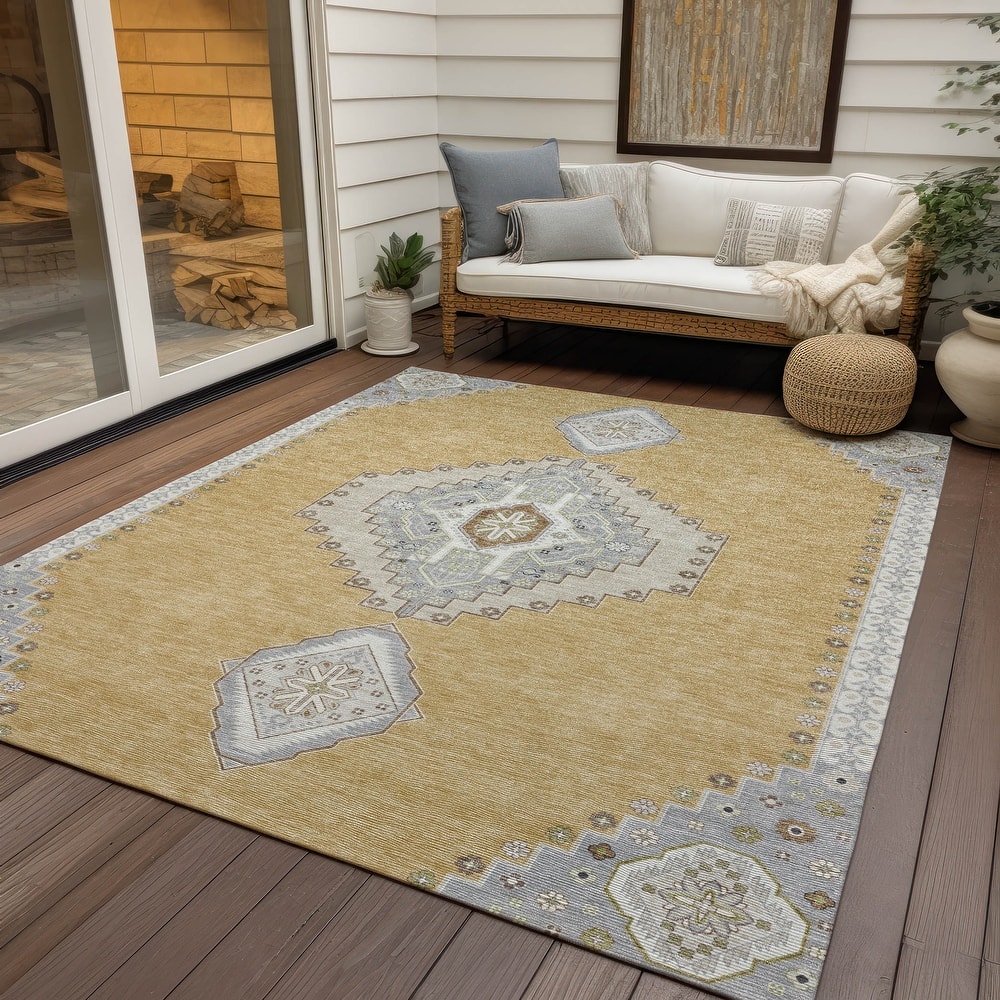Machine Washable Indoor/ Outdoor Boho Traditional Chantille Rug