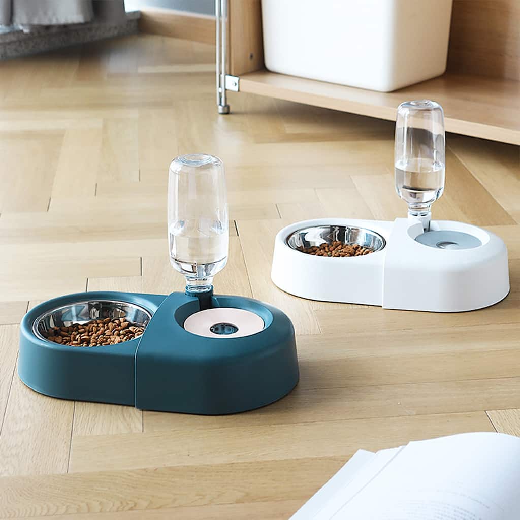 HANAMYA 2-in-1 Pet Feeder Set with Automatic Water Dispenser and Stainless Steel Bowl, for Puppy and Cat