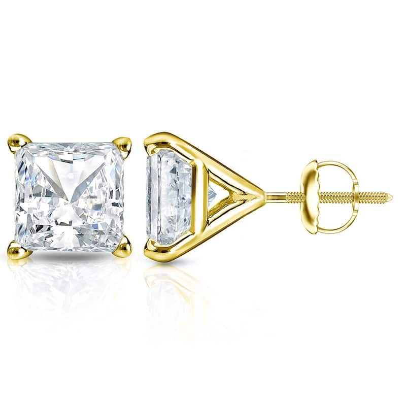 Auriya 2ctw Princess-cut Diamond Stud Earrings 14k Gold Martini-set (H-I, SI1-SI2) - Yellow