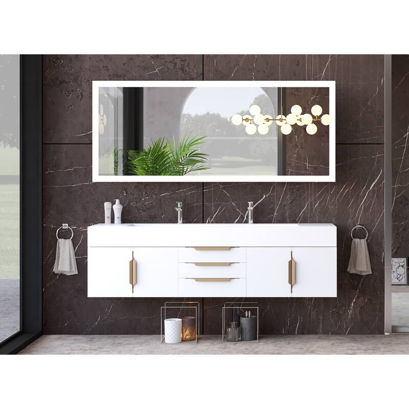 Nile 72" Wall Mounted Bathroom Vanity Set w/ White Top