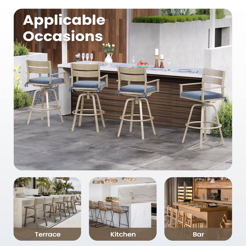 Outdoor Indoor Aluminum Patio Bar Stools Swivel Dining Chairs with Sunbrella Cushions