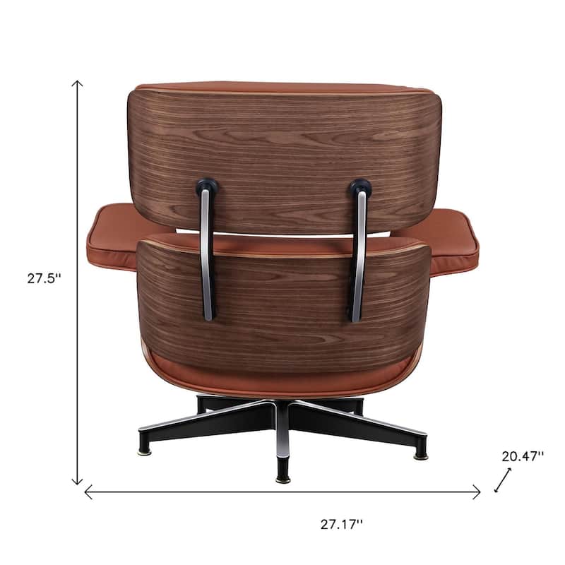 HomeRoots 27" Brown and Light Brown Tufted Genuine Leather Swivel Lounge Chair With Ottoman - 27.17 in. x 27.50 in. x 20.47 in.