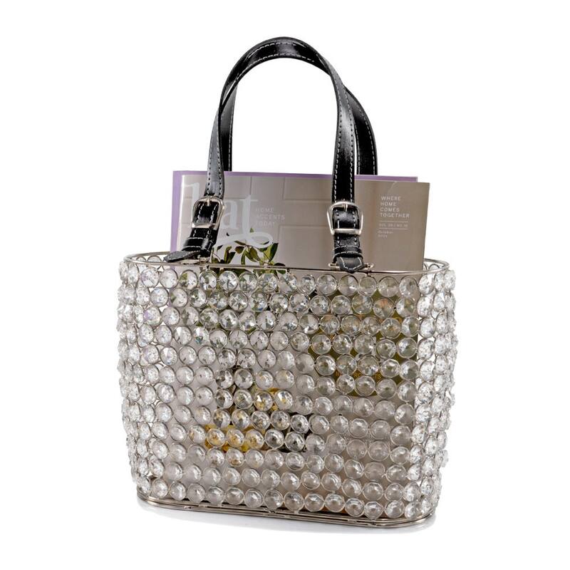 HomeRoots 11" Clear And Silver Faux Crystal And Metal Handbag Shaped Magazine Holder