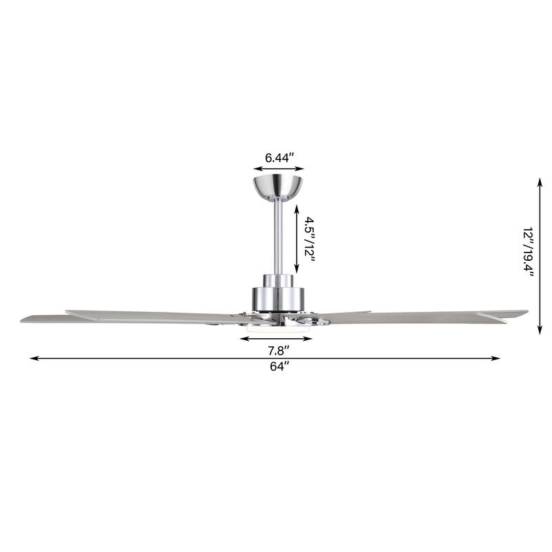 MLiAN 64 in. 6 Playwood Blade Dc Motor Indoor Downrod Gray Standard Ceiling Fan with Remote Integrated LED - 64''