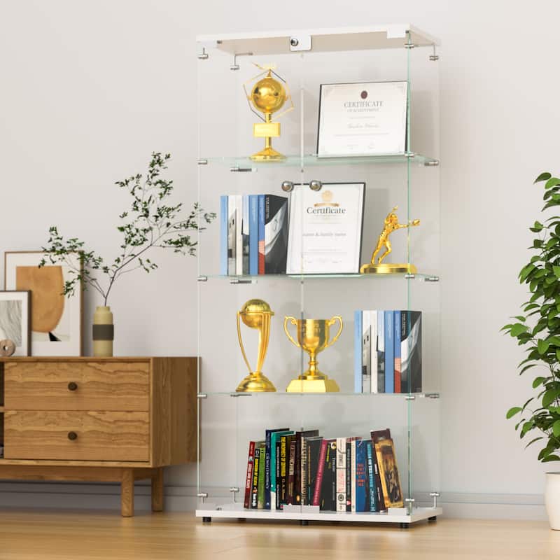 Glass Display Cabinet with Doors & Locks, Acrylic Shelves, Floor Standing Storage Showcase for Home or Office
