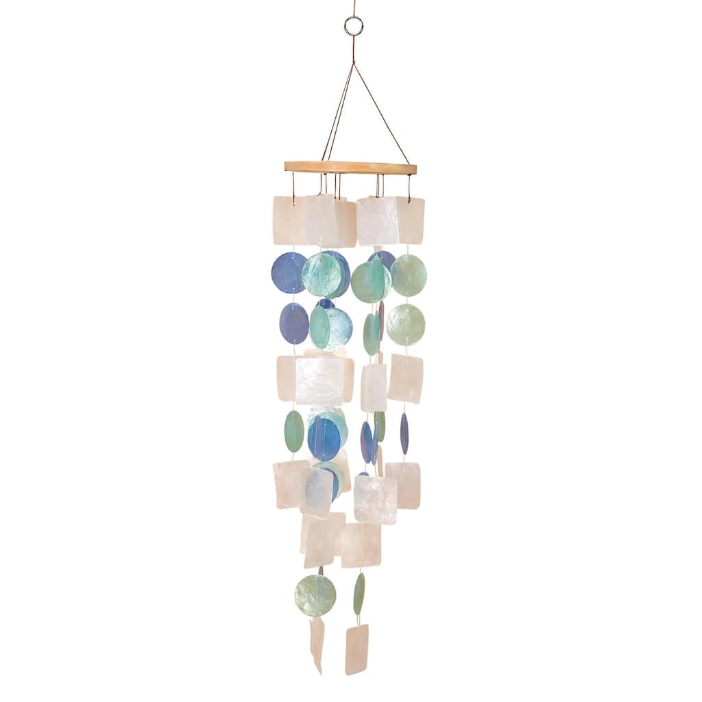 Capiz Shell Waterfall Windchime with Blue and Teal Accents - White - Roche River Decor