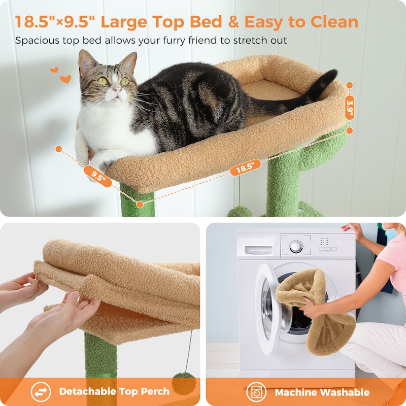 Cat Tree with Large Top Perch, Plush Hammock, 2 Condos, Dangling Pompom & Cat Scratching Posts