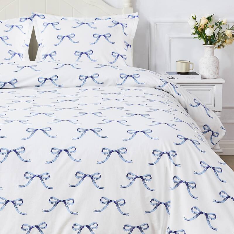 Gentle Ribbons Cotton Duvet Set Blue