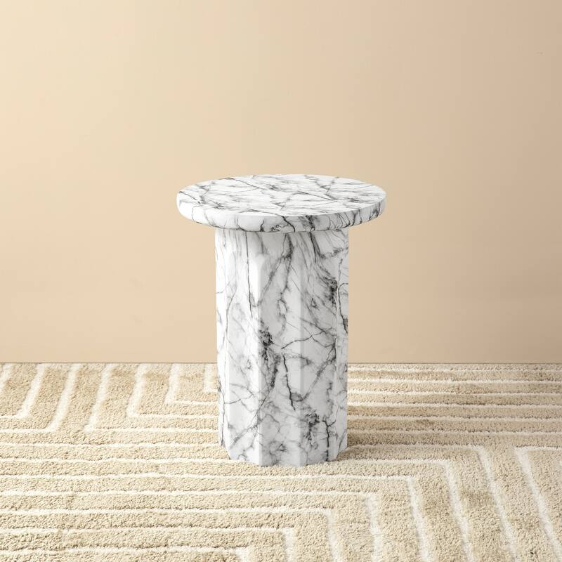 Glitzhome 20.75"H Modern MGO Faux Marble Side Table