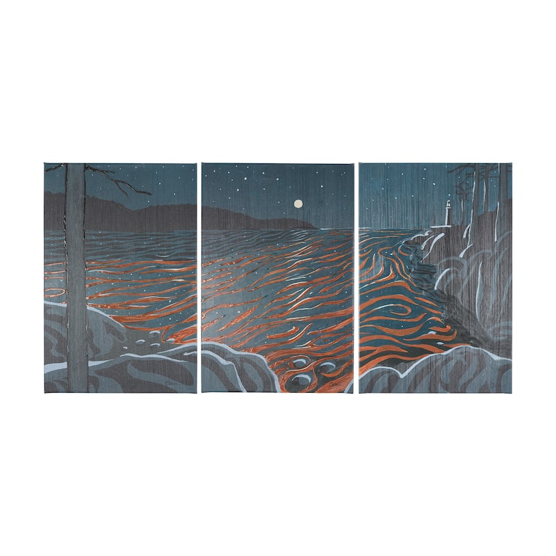 Sea Bay At Night II (30 x 45 ) Canvas Art Print